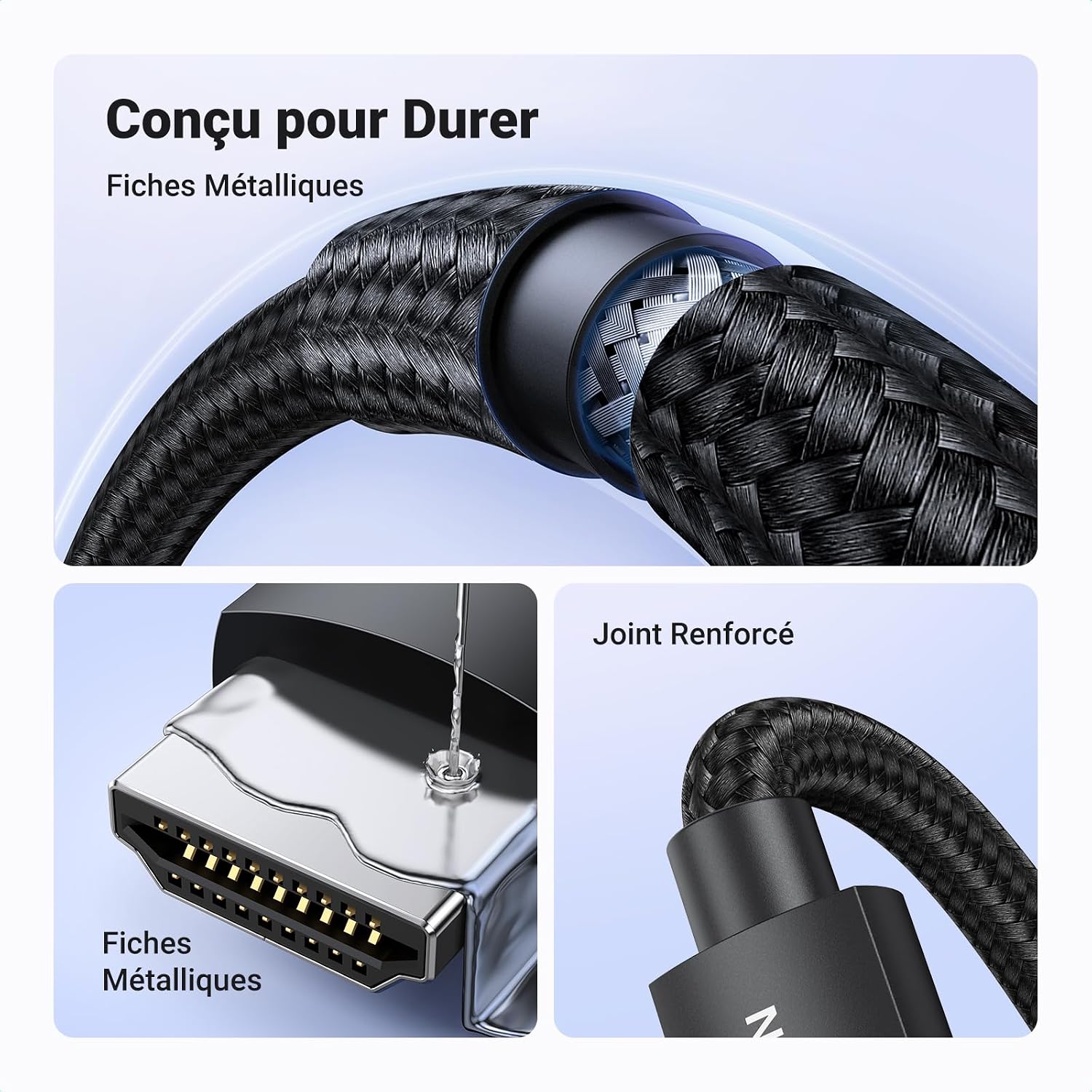 Detalle 2 de UGREEN HDMI 2.1 câble 1M 48Gbps pour TV