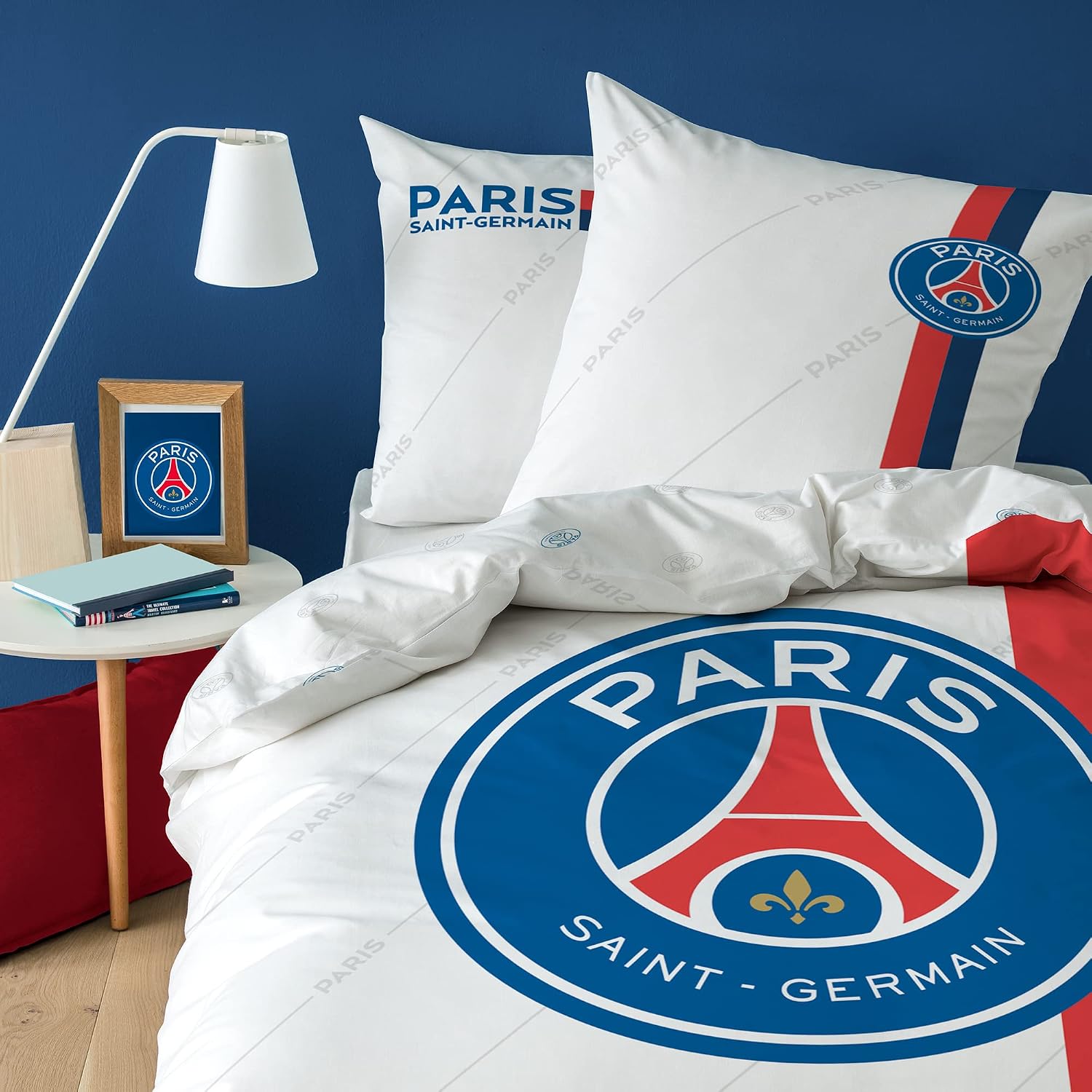 Detalle de PSG Retro White Parure de Lit CTI – Housse de Couette 140x200 cm + Taie 63x63 cm, 100% coton, réversible