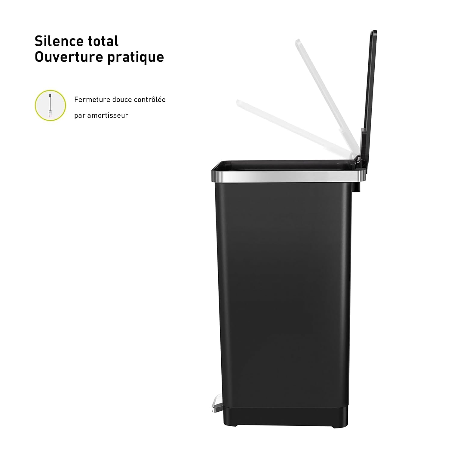 Detalle de EKO Poubelle Cuisine Hana 30L Noire avec Pédale – Finition sobre et fermeture silencieuse