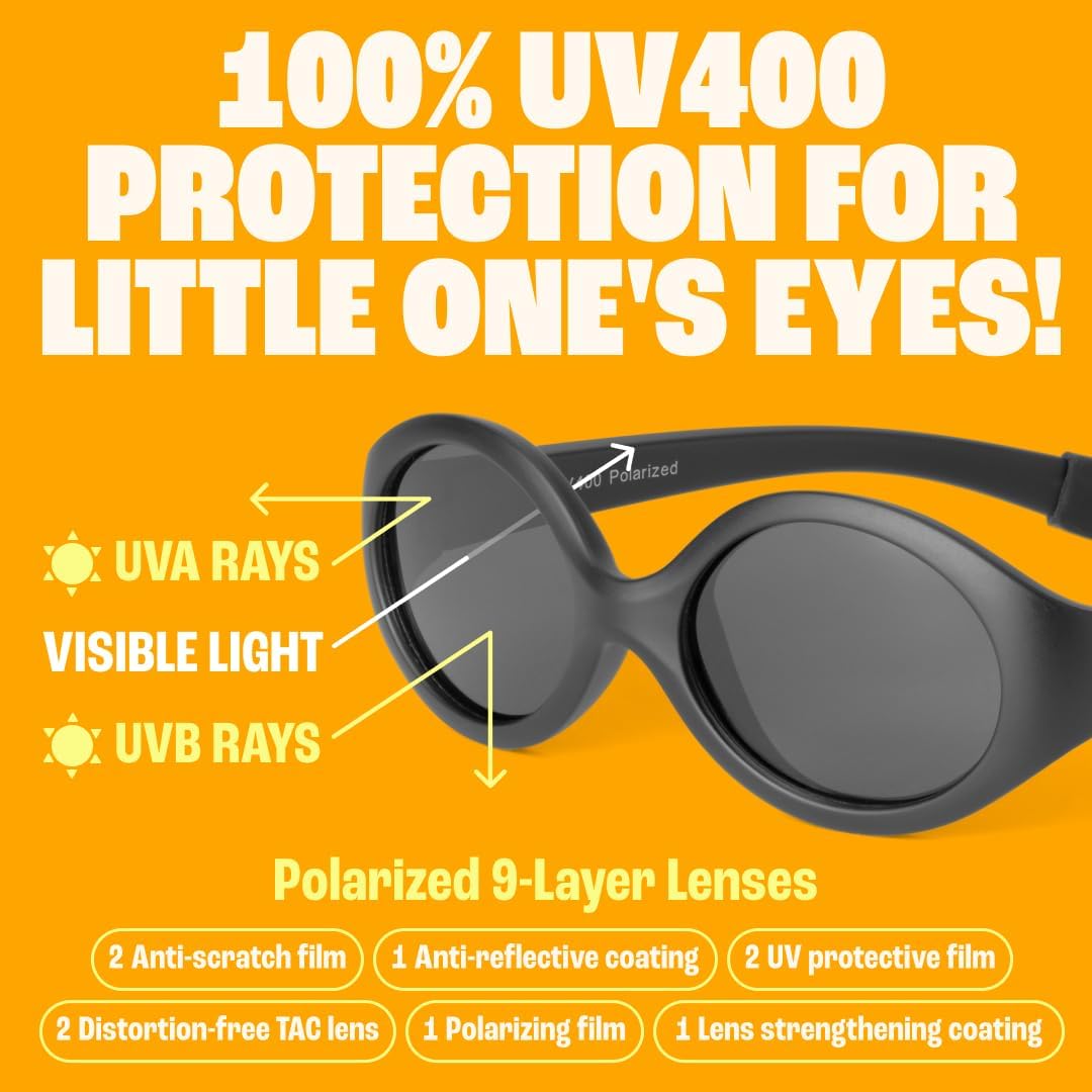 Detalle de BABY SUNNIES Lunettes de soleil polarisées bébé avec lanières (ovales, flexibles)