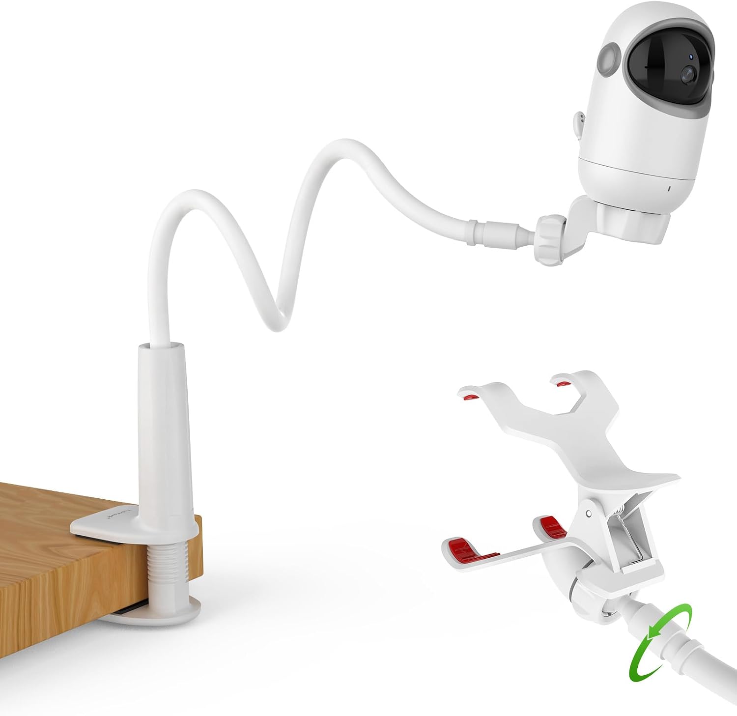Detalle de TakTark Support universel pour babyphone : support flexible avec pinçe et adaptateur 1/4