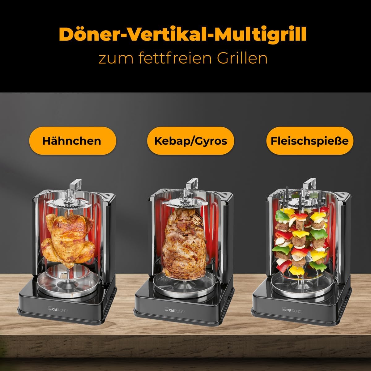 Detalle de Clatronic Döner Multigrill DVG 3686 : gril vertical pour gyros, kebabs et brochettes