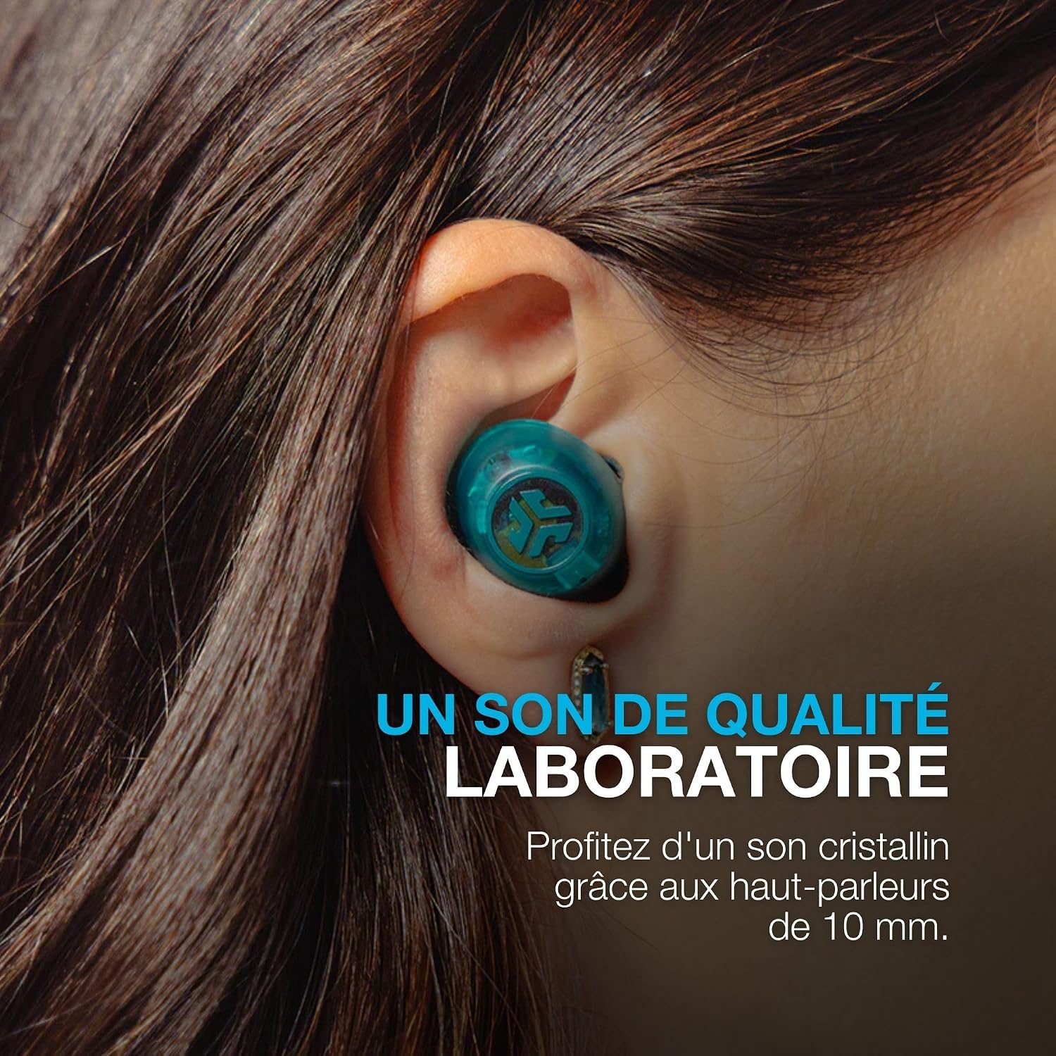 Detalle de JLab Go Pop ANC Écouteurs Bluetooth : réduction de bruit, 24 h d’autonomie et design néon transparent