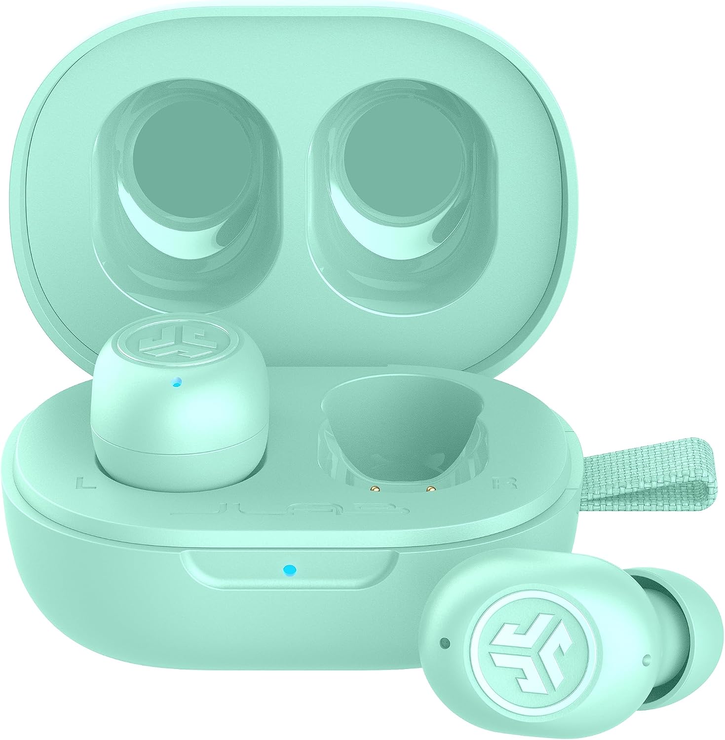 Detalle de JLab JBuds Mini : écouteurs Bluetooth sans fil compacts, micro et boîtier USB, jusqu’à 20+ h d’autonomie (Menthe)