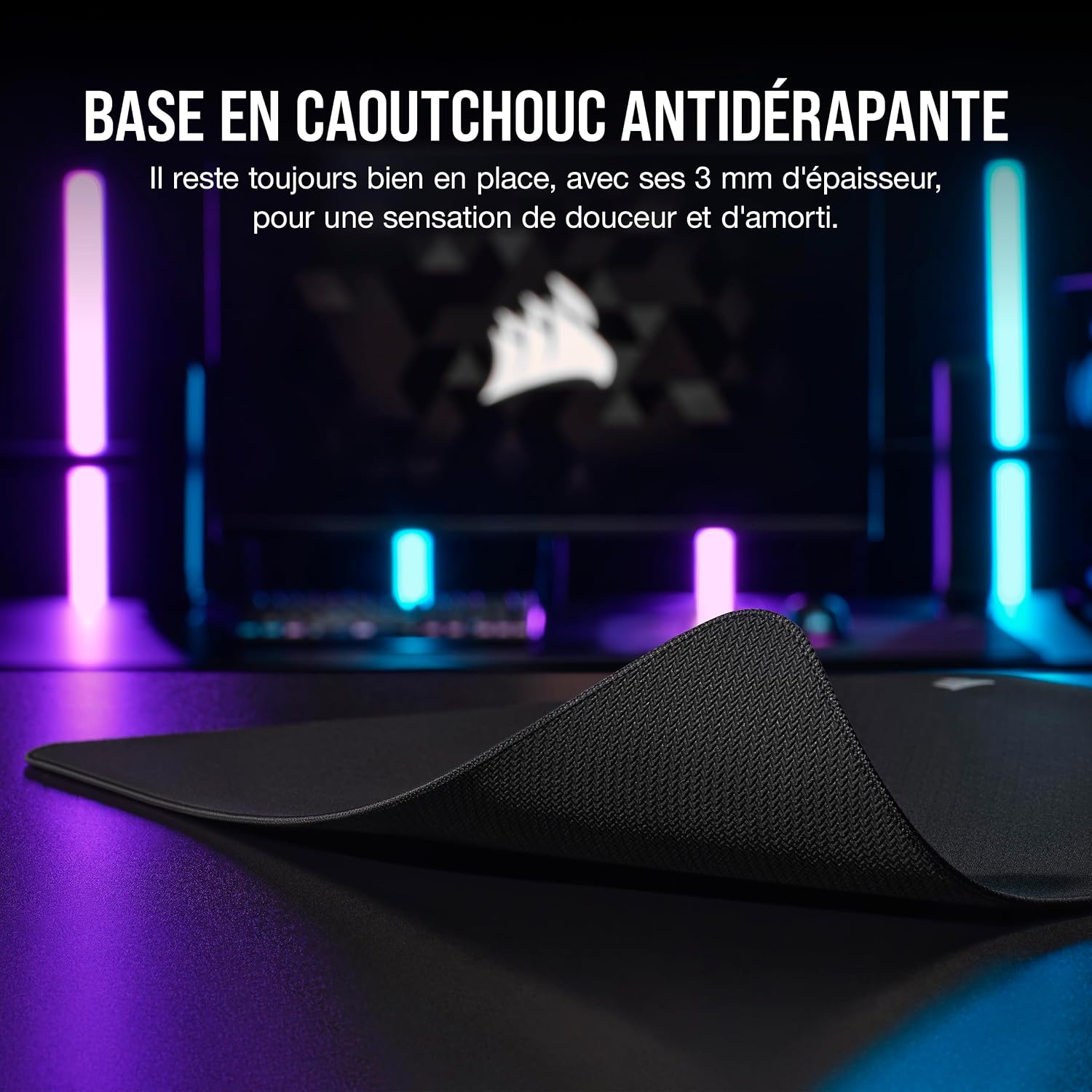 Detalle de Tapis de souris Corsair MM500 v2 en tissu hybride grand format 45 x 40 cm, noir