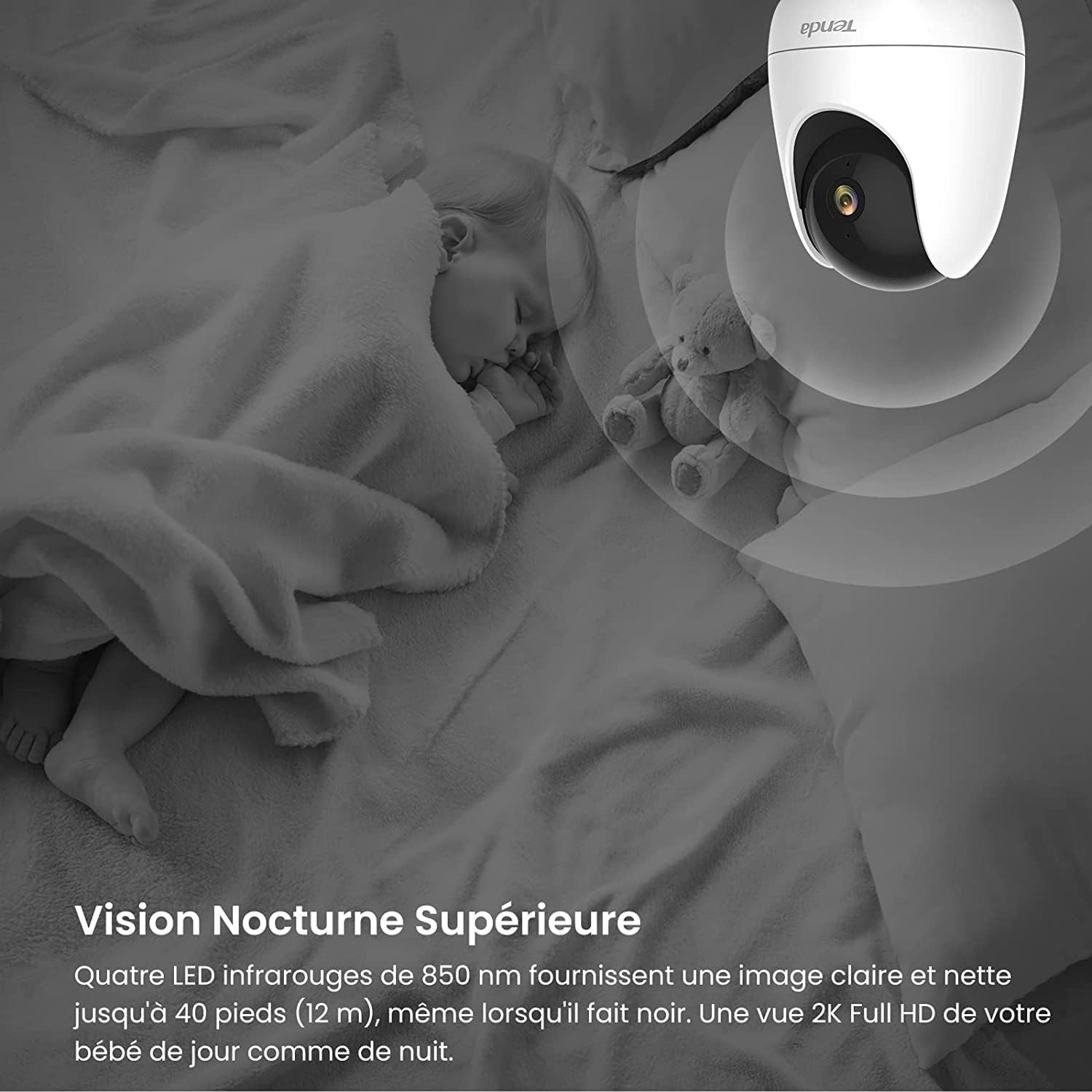 Detalle de Tenda CP6 WiFi intérieure 2K (3MP) dôme motorisé 360° avec vision nocturne, détection de mouvement et audio bidirectionnel
