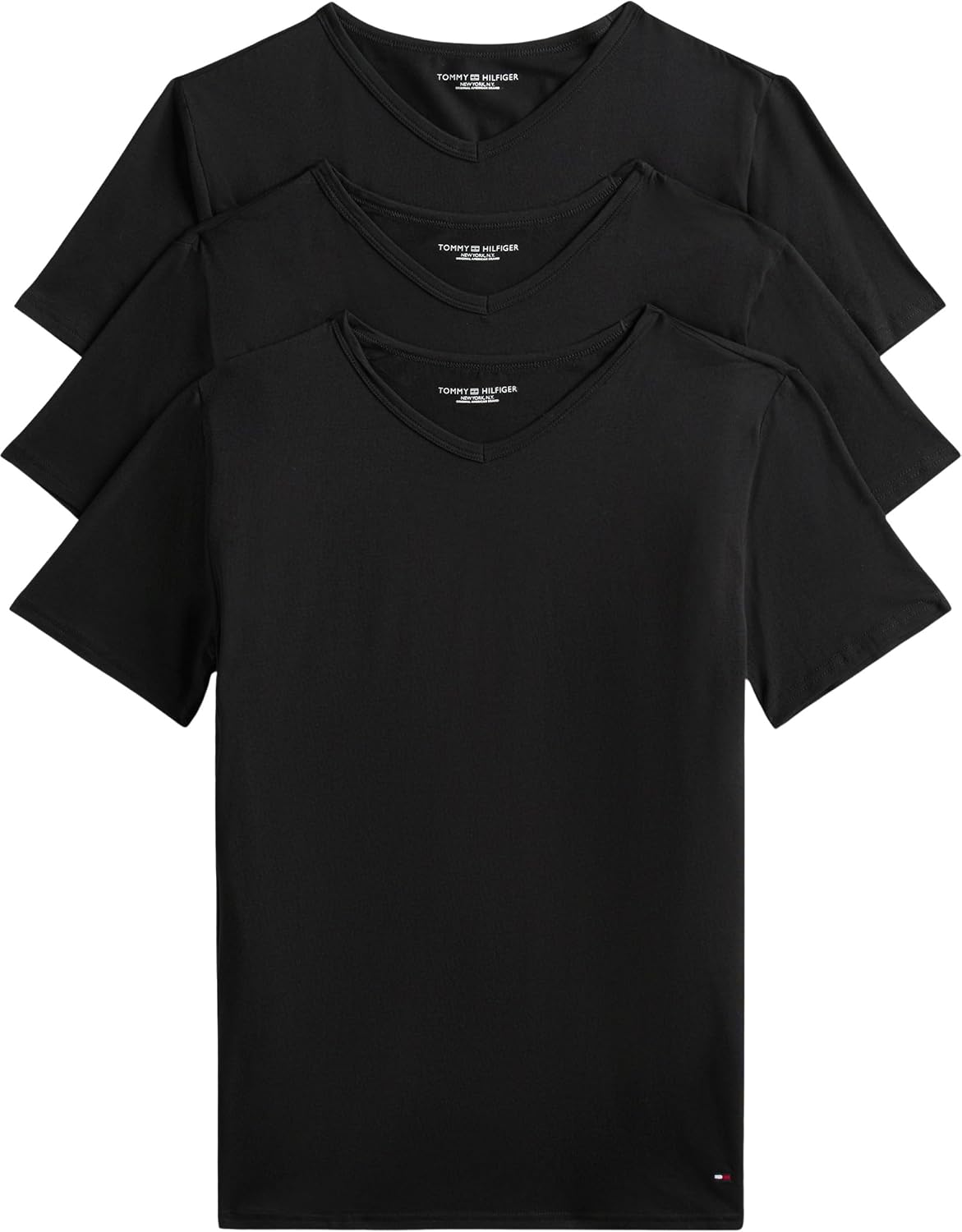 Detalle de Tommy Hilfiger 2S87903767 T-Shirt Uni Col V - Manches Courtes - Lot de 3 - Homme
