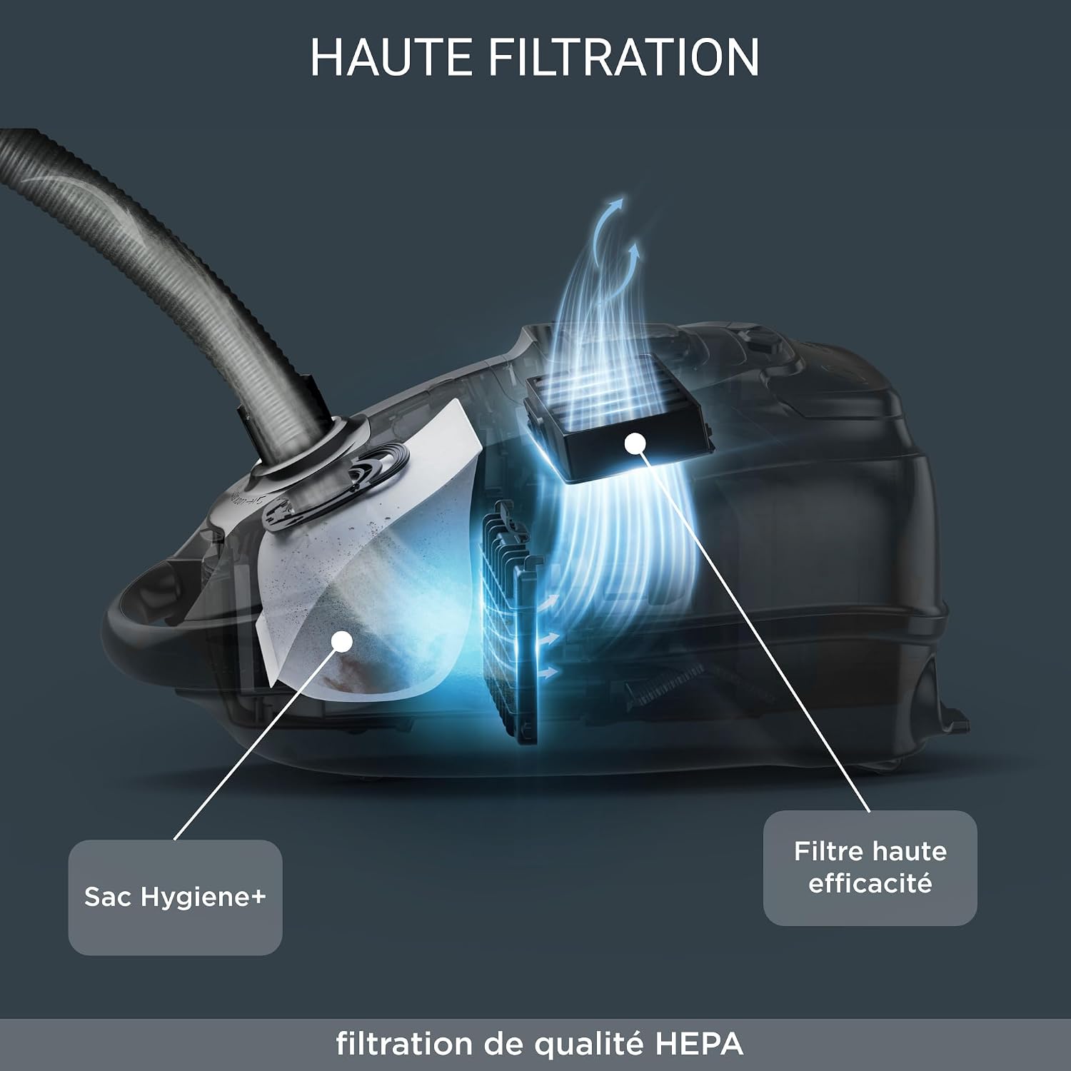 Detalle de Rowenta Silence Force Effitech RO7474EA avec sac – aspirateur silencieux 57 dB(A), 4,5 L (rouge Tanin)