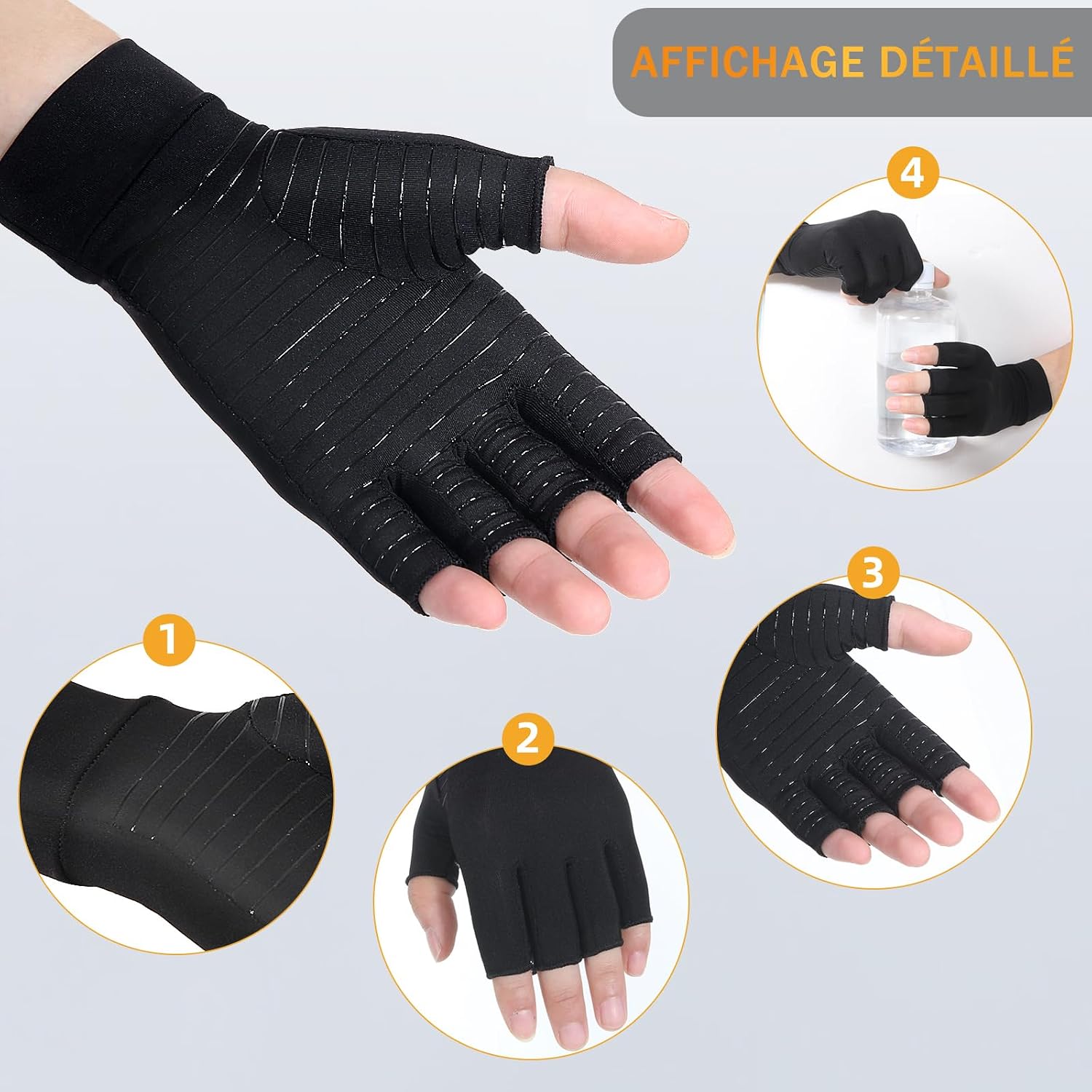 Detalle de Donfri – 2 paires de gants de compression pour arthrite en cuivre, taille L