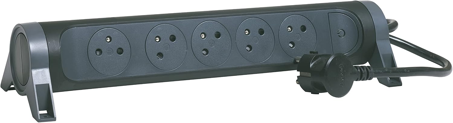 Thumbnail 6 de Legrand multiprise rotative avec interrupteur et voyant LED – 5 prises surface avec terre, câble 1,5 m, blanc et gris foncé