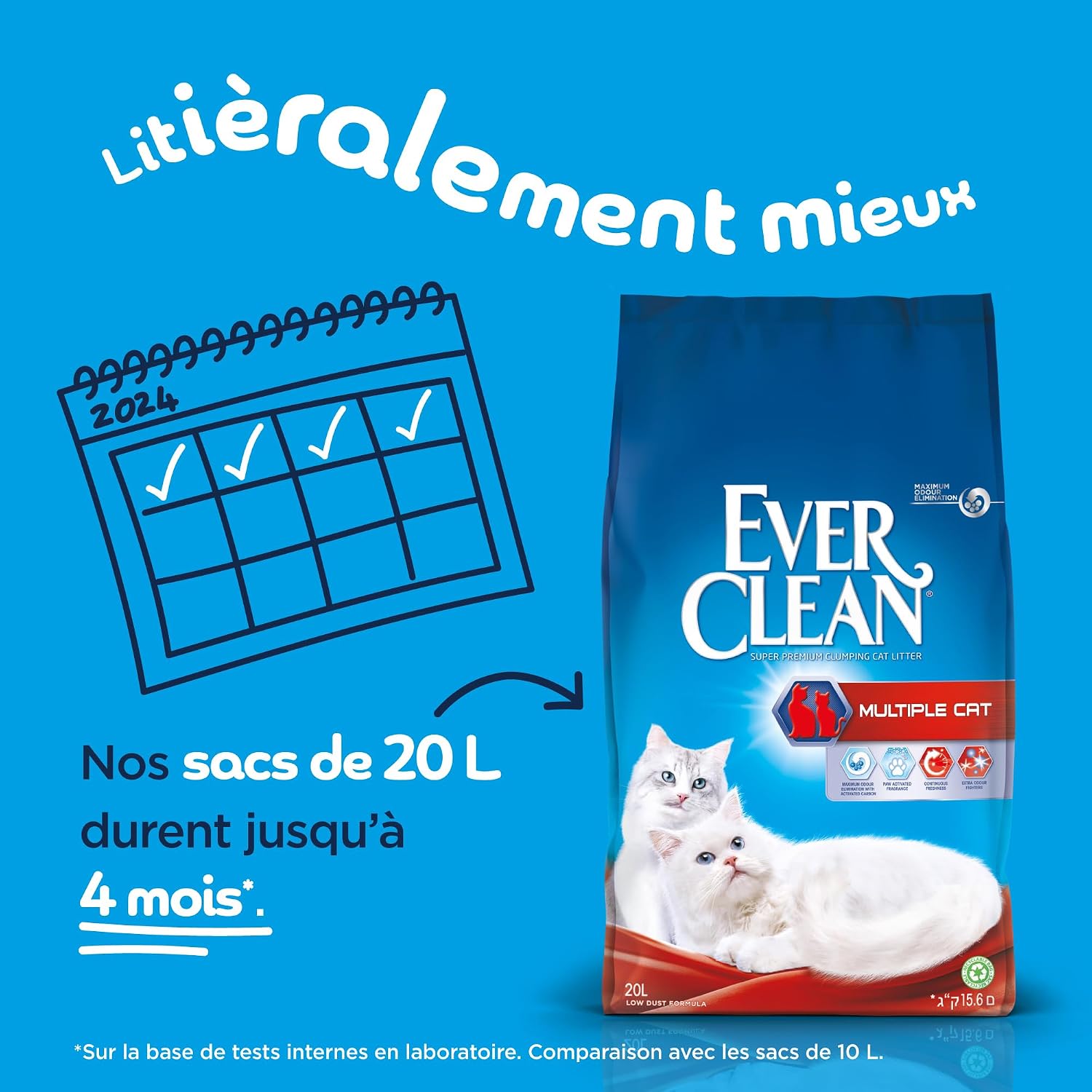 Detalle de Ever Clean litière agglomérante parfumée pour Plusieurs Chats – 20 litres