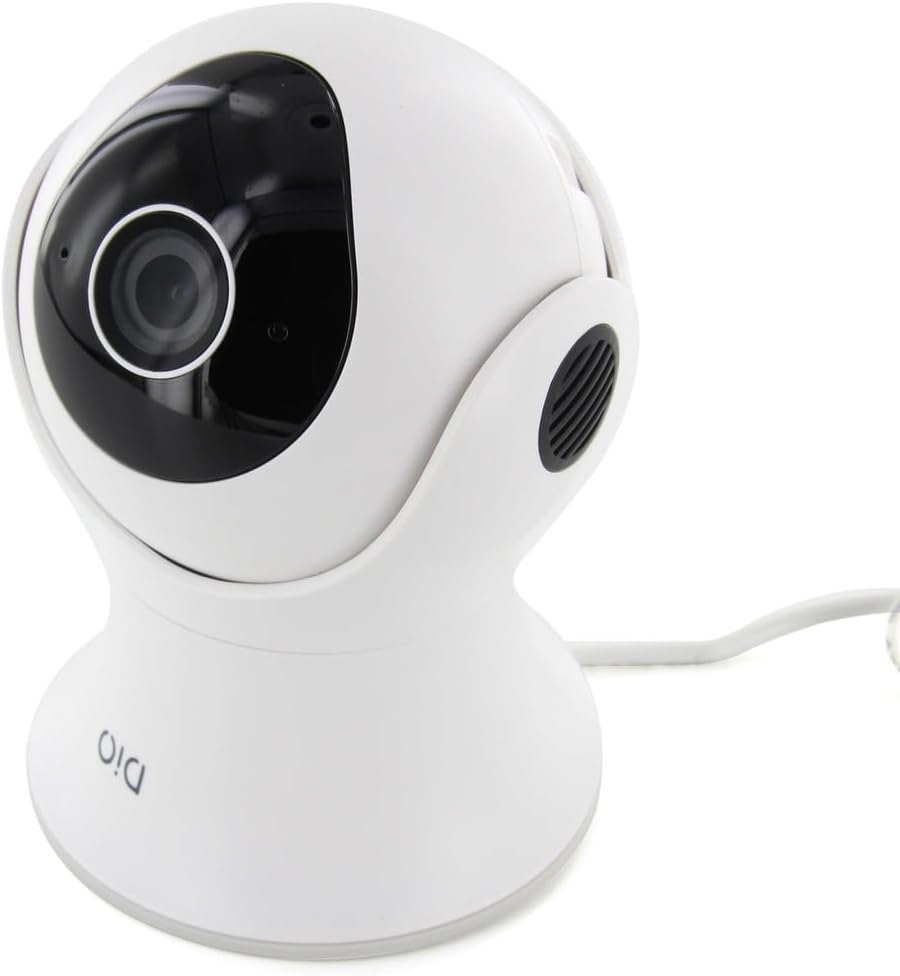 Detalle de DiO Connected Home Caméra de surveillance rotative Wi‑Fi intérieure/extérieure 1080p avec vision nocturne et détection (16 Go) — Blanc et Noir