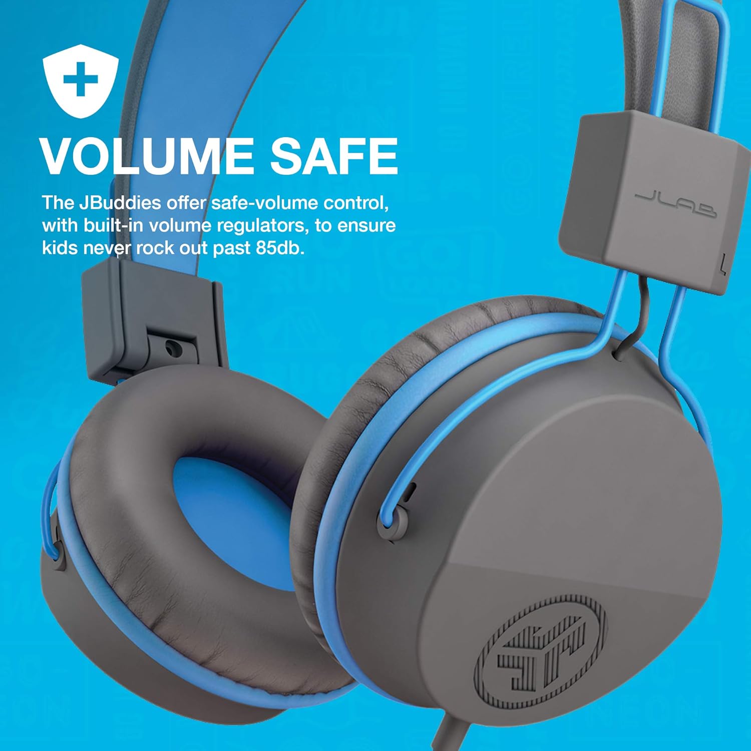 Detalle de JLab JBuddies Studio : casque audio enfant avec fil, limiteur de volume et micro (bleu)