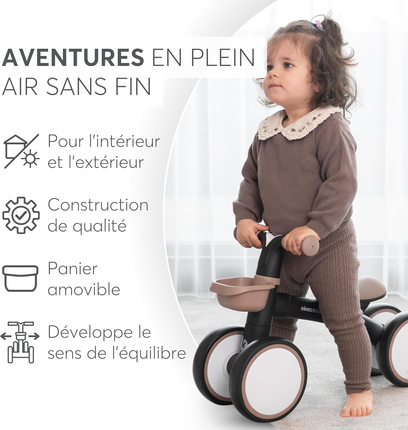 Thumbnail 6 de KikkaBoo ZIPI, vélo d’équilibre sans pédales pour bébé 1–3 ans avec panier — stabilité et douceur