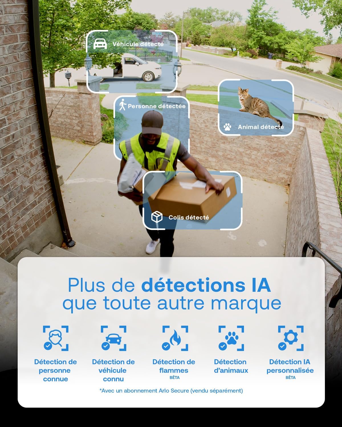 Detalle de Arlo Essential 3 FHD PTZ 360° — caméra WiFi extérieure avec détection IA, vision nocturne couleur et projecteur