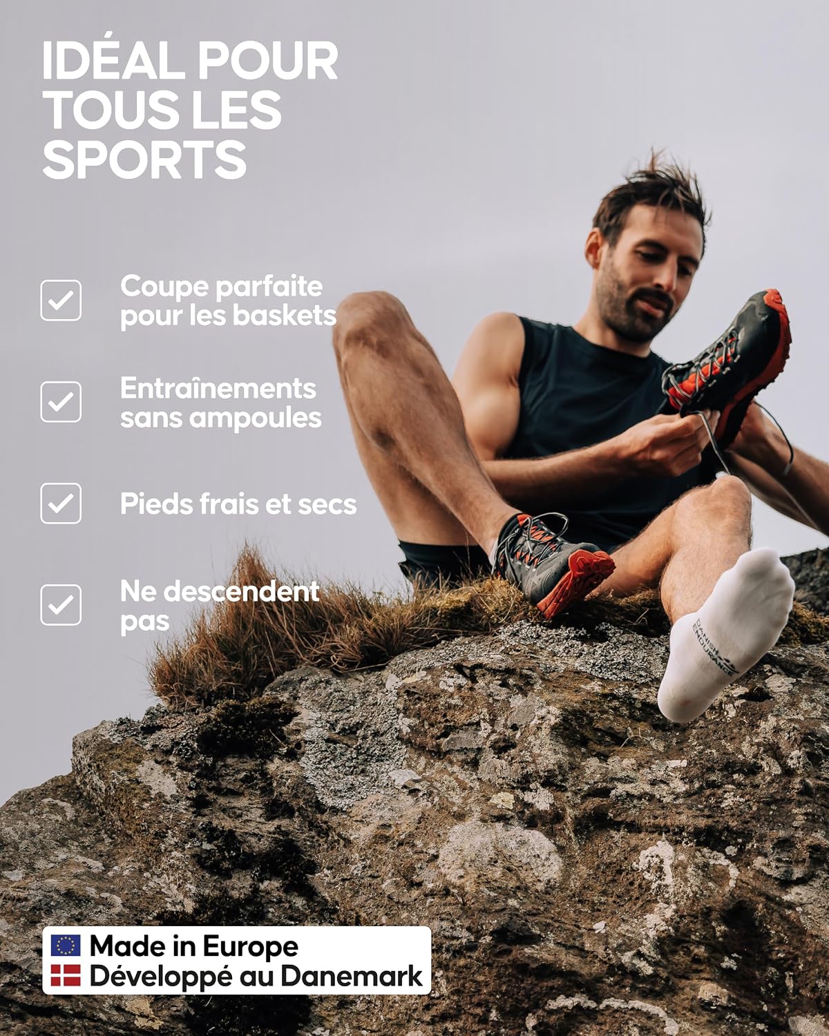 Detalle de DANISH ENDURANCE Chaussettes de course respirantes unisexes (lot de 3) — coupe basse