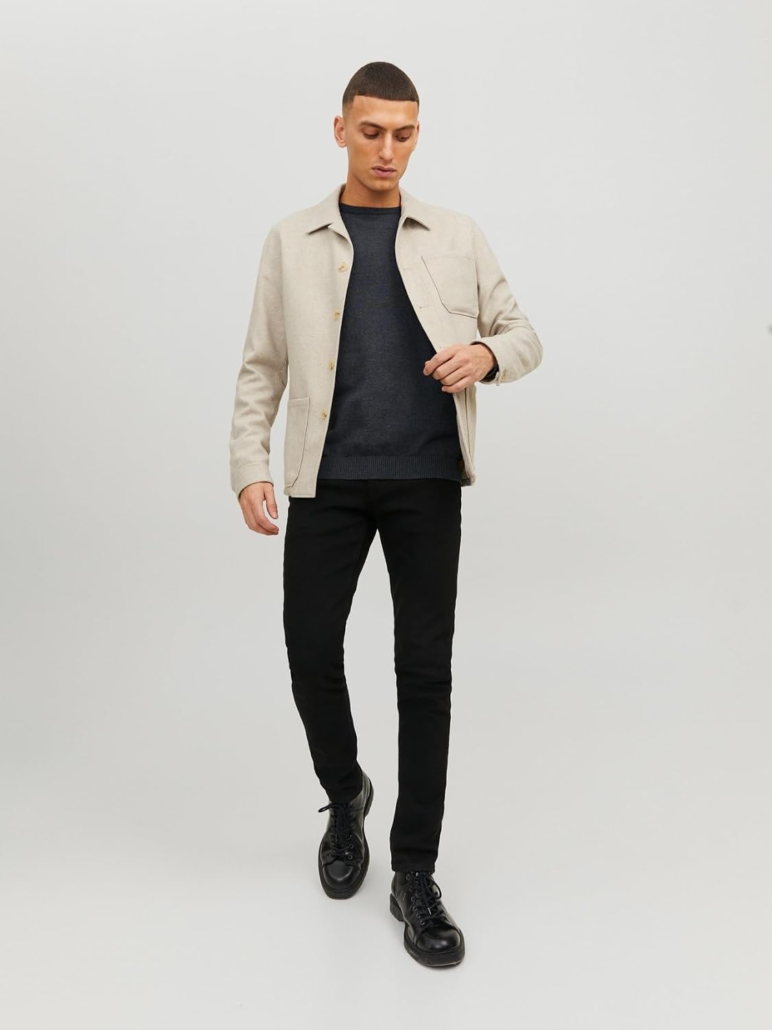 Detalle 1 de JACK & JONES Jjebasic Knit Crew Neck Noos pull homme gris small