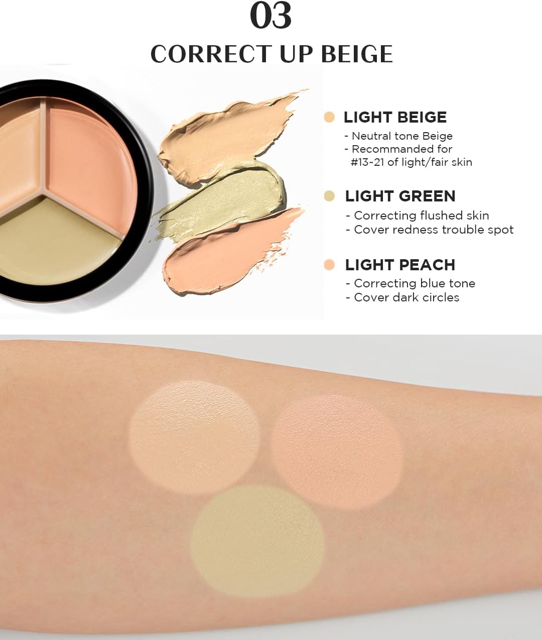 Detalle de THESAEM Cover Perfection Triple Pot Concealer 03 Correct Up Beige – Correcteur triplo pour peau claire