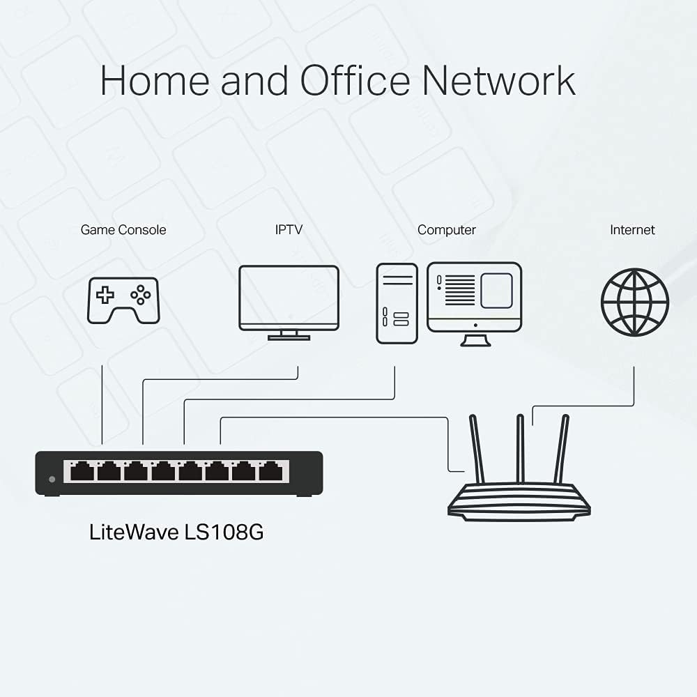 Detalle 2 de TP-Link LS108G : switch Gigabit 8 ports RJ45 métal pour étendre votre réseau câblé